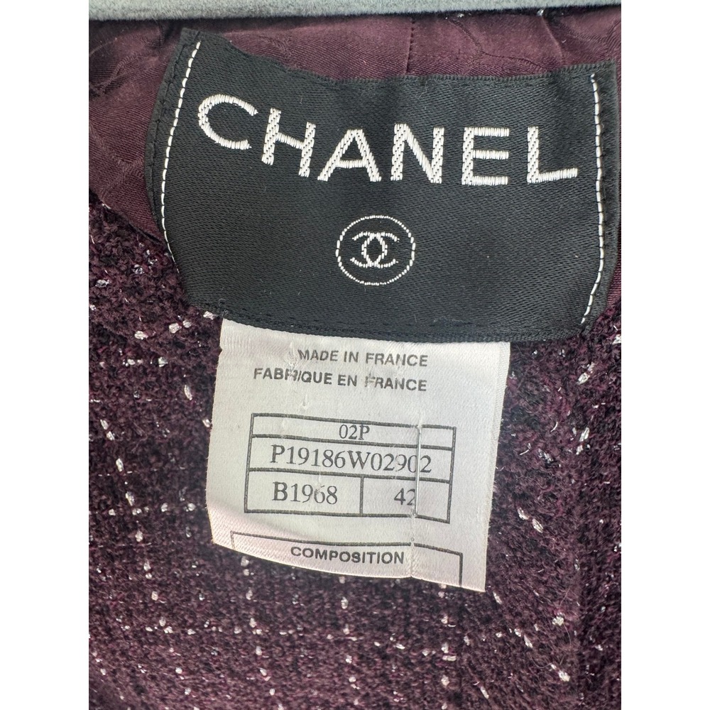 Chanel 02P Plum Purple Tweed Jacket Blazer CC Crystal Buttons FR 42 US 10 - Picture 7 of 12